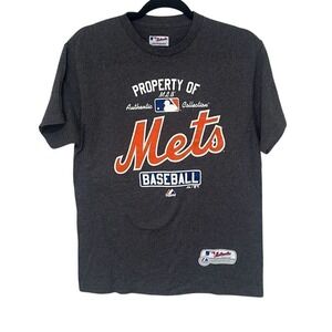 Majestic Mens Dark Gray Mets Baseball Crewneck T-Shirt Size Medium